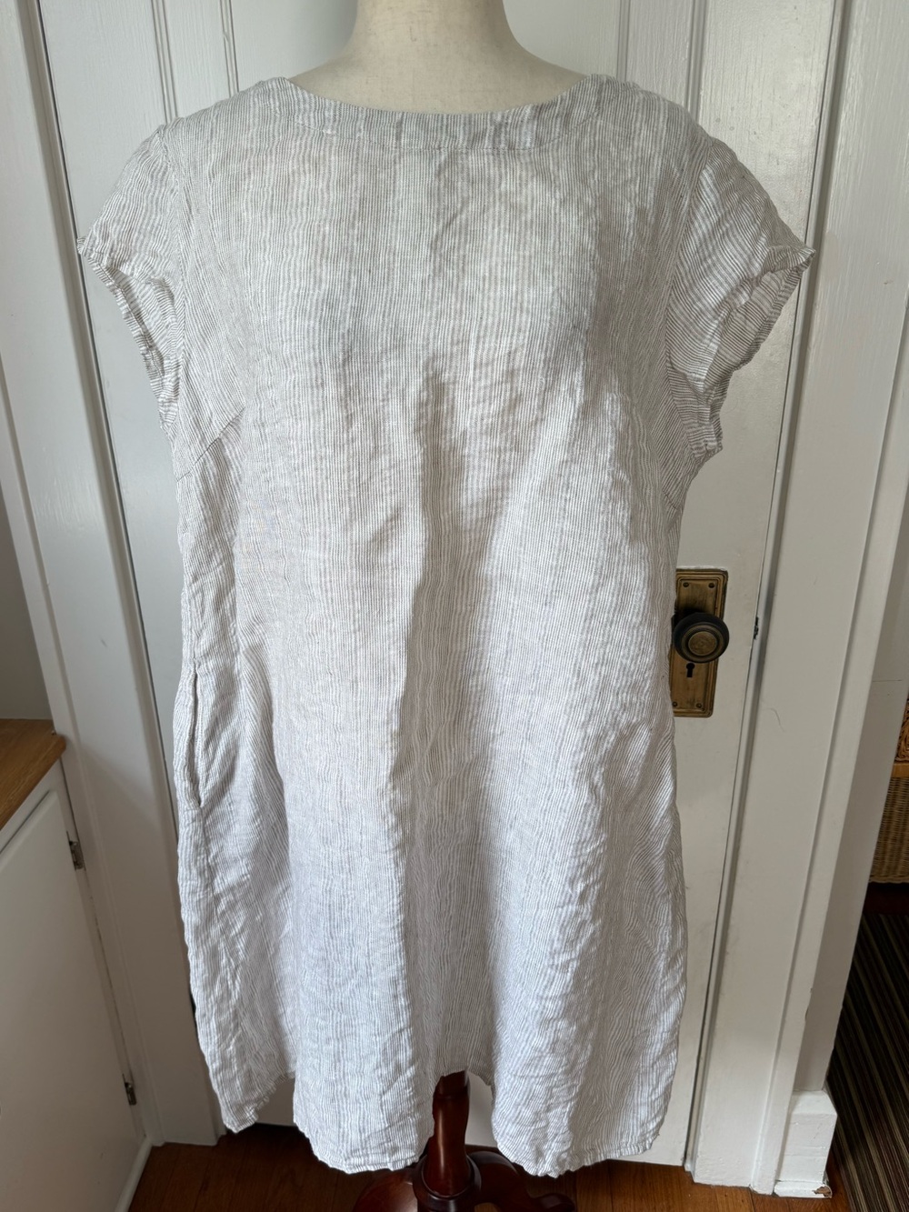 FLAX Tuck Back 100%Linen Shift Dress M